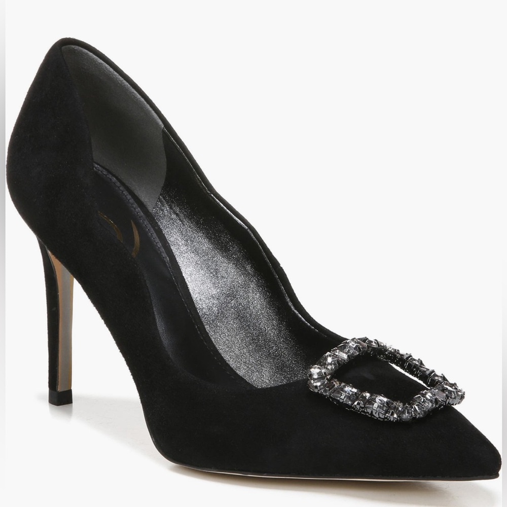 Sam Edelman Harriett Pointed Toe Pump in black suede. Size 9.5, Brand new in box